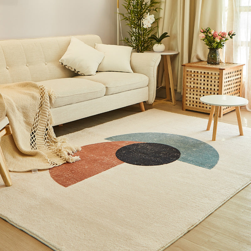 White Tone Casual Area Carpet Polyester Color Block Indoor Rug Anti-Slip Backing Rug for Living Room