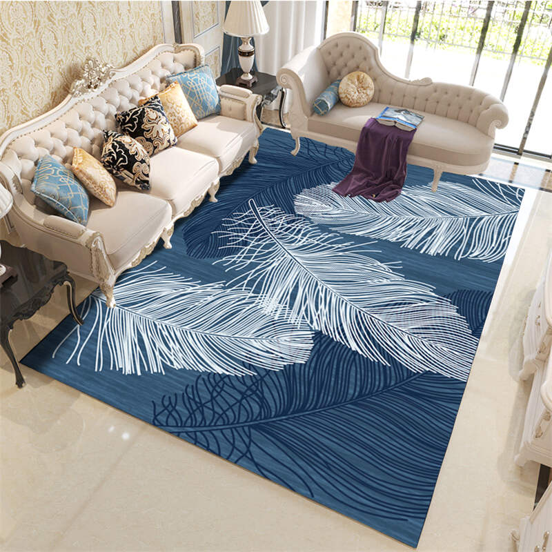 Multicolor Eclectic Rug Polyester Feather Print Indoor Rug Non-Slip Backing Carpet for Living Room