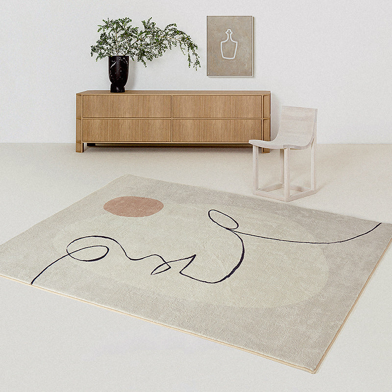Apricot Tone Calming Rug Polyester Abstract Print Indoor Rug Non-Slip Backing Carpet for Living Room