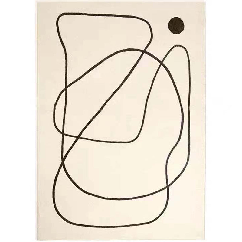 White Tone Simple Indoor Rug Polyester Abstract Lines Carpet Non-Slip Backing Rug for Home Decor