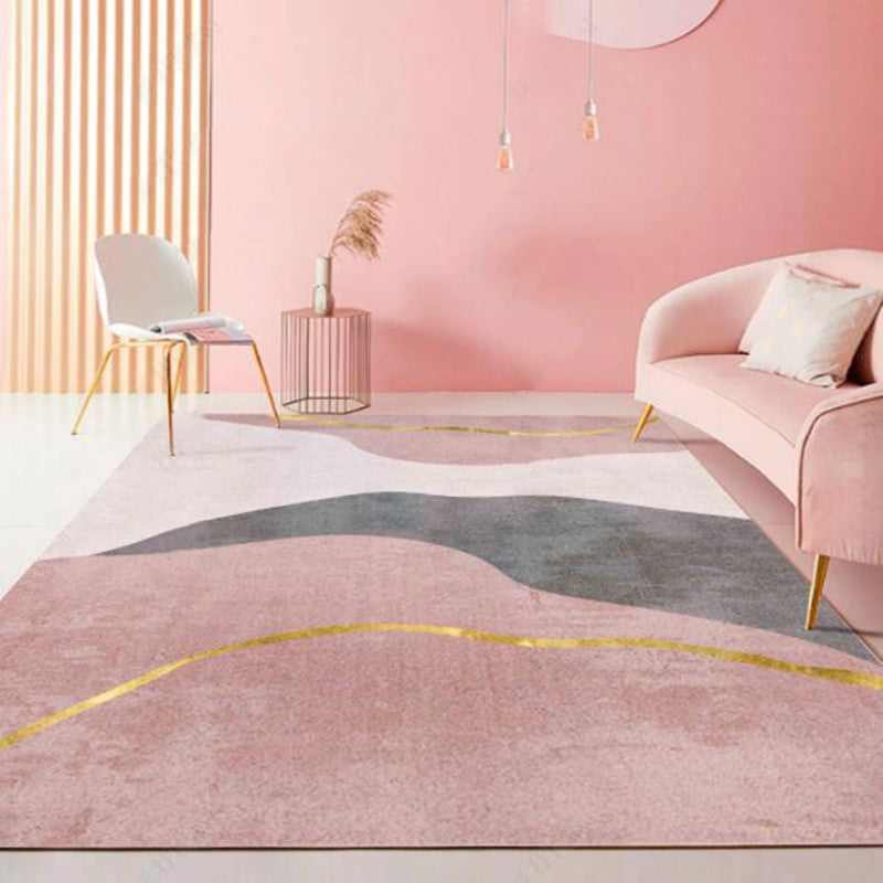 Color Mixed Nordic Indoor Rug Polyester Abstract Print Carpet Non-Slip Backing Rug for Home Decor