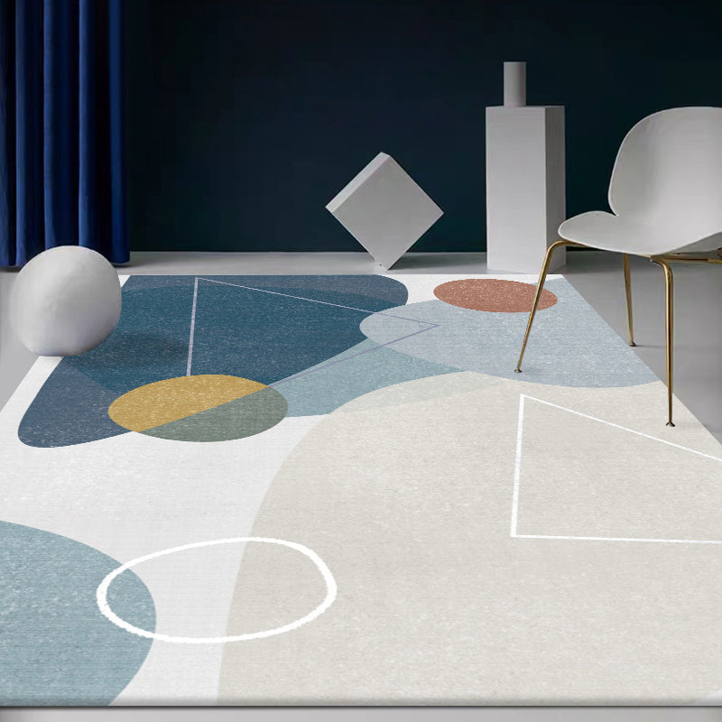 White Tone Modern Indoor Rug PVC Color Block Carpet Non-Slip Backing Rug for Home Decoration