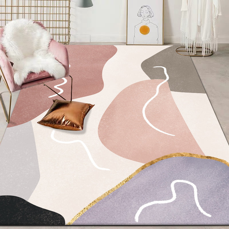 White Tone Modern Indoor Rug PVC Color Block Carpet Non-Slip Backing Rug for Home Decoration