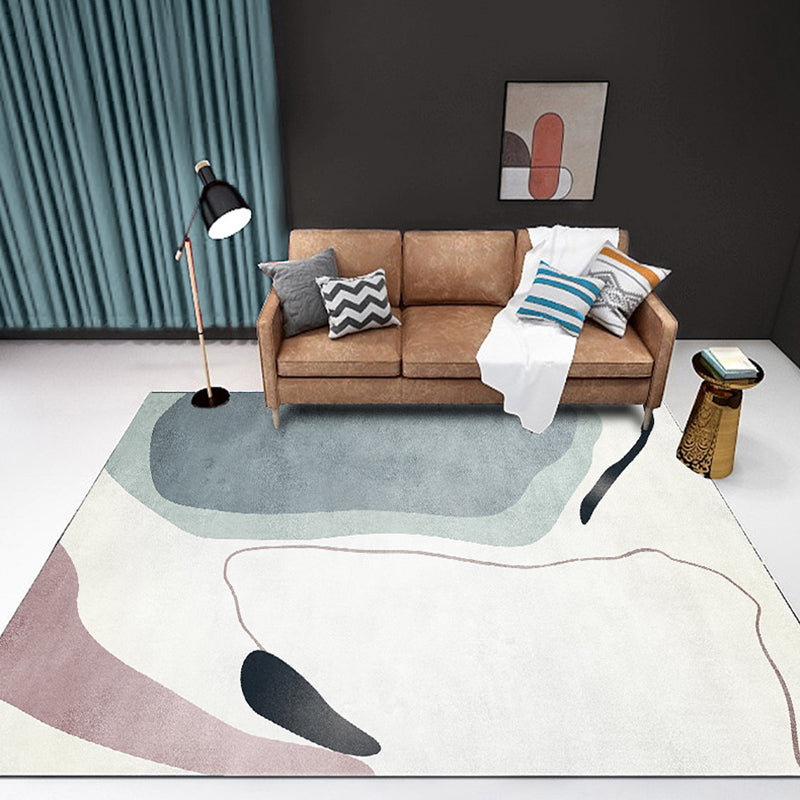 Simplicity Abstract Color Block Rug White Tone Polyester Area Carpet Easy Care Rug for Living Room