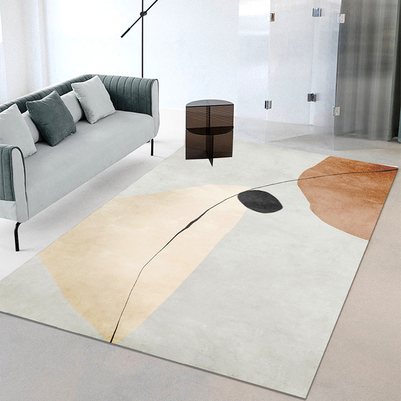 Simplicity Abstract Color Block Rug White Tone Polyester Area Carpet Easy Care Rug for Living Room