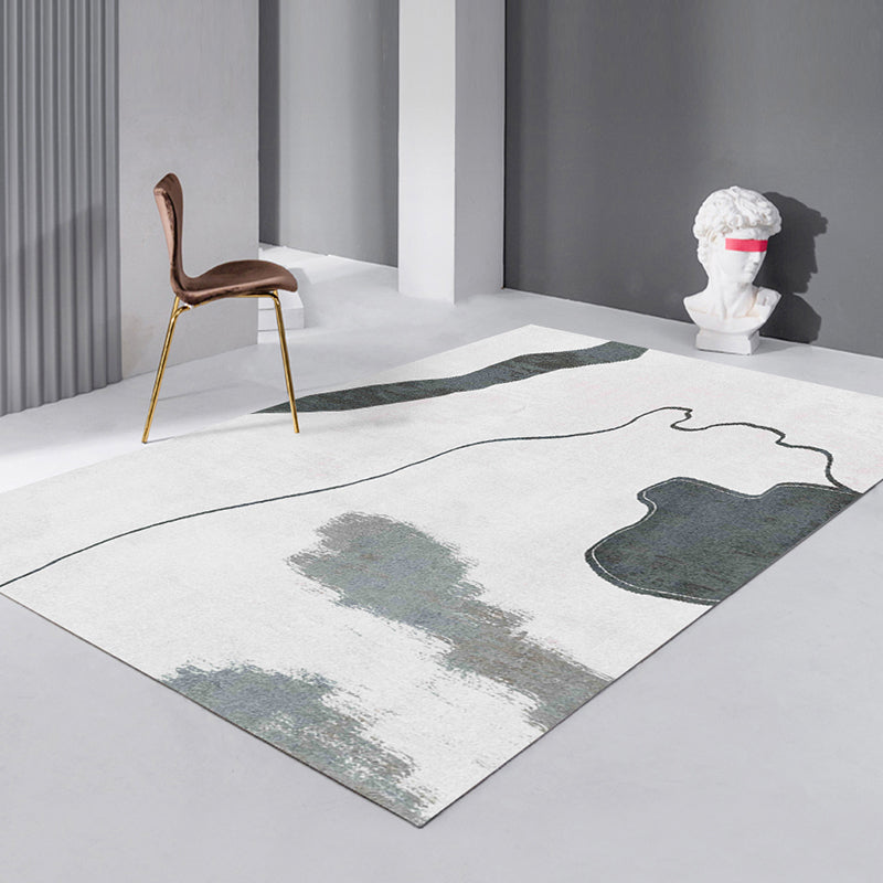 Simplicity Abstract Color Block Rug White Tone Polyester Area Carpet Easy Care Rug for Living Room