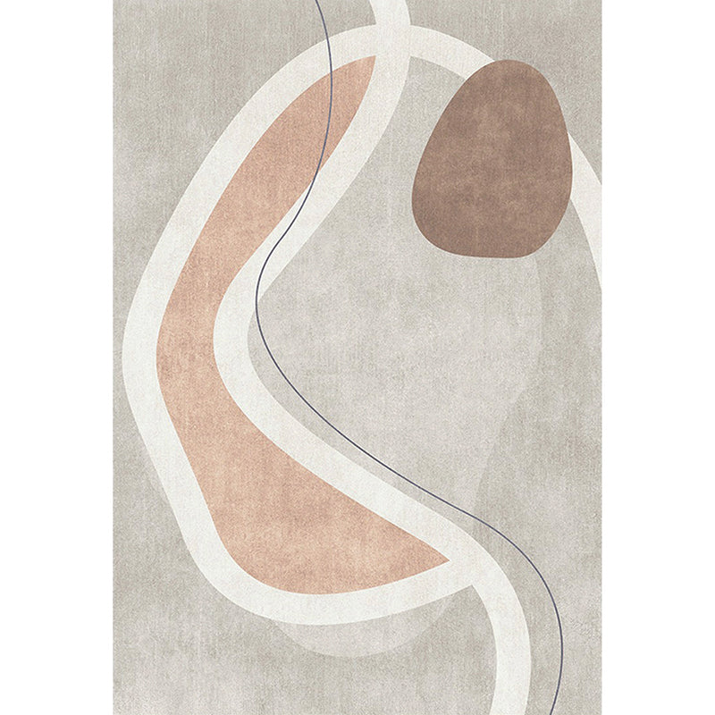 Simplicity Abstract Color Block Rug White Tone Polyester Area Carpet Easy Care Rug for Living Room