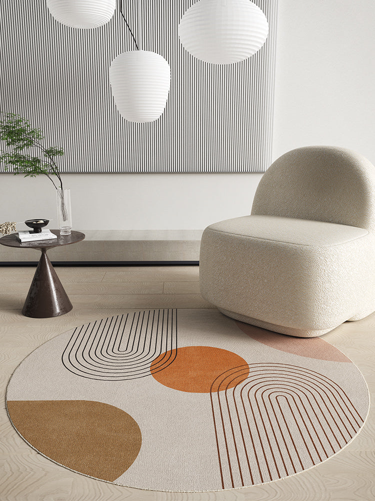 Round White Tone Home Decor Carpet Nordic Abstract Printed Area Rug Polyester with Easy Care Rug