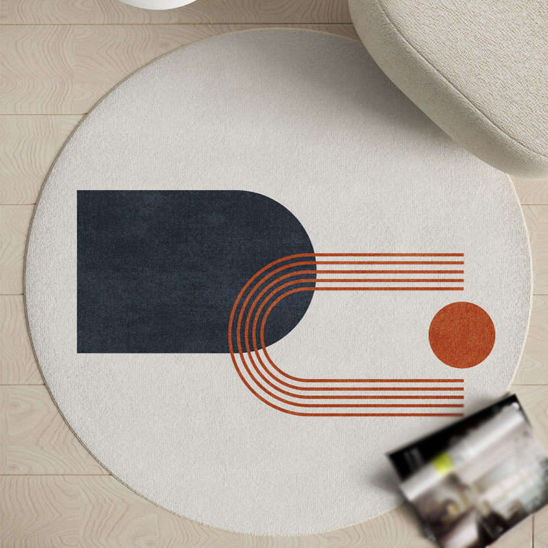 Round White Tone Home Decor Carpet Nordic Abstract Printed Area Rug Polyester with Easy Care Rug