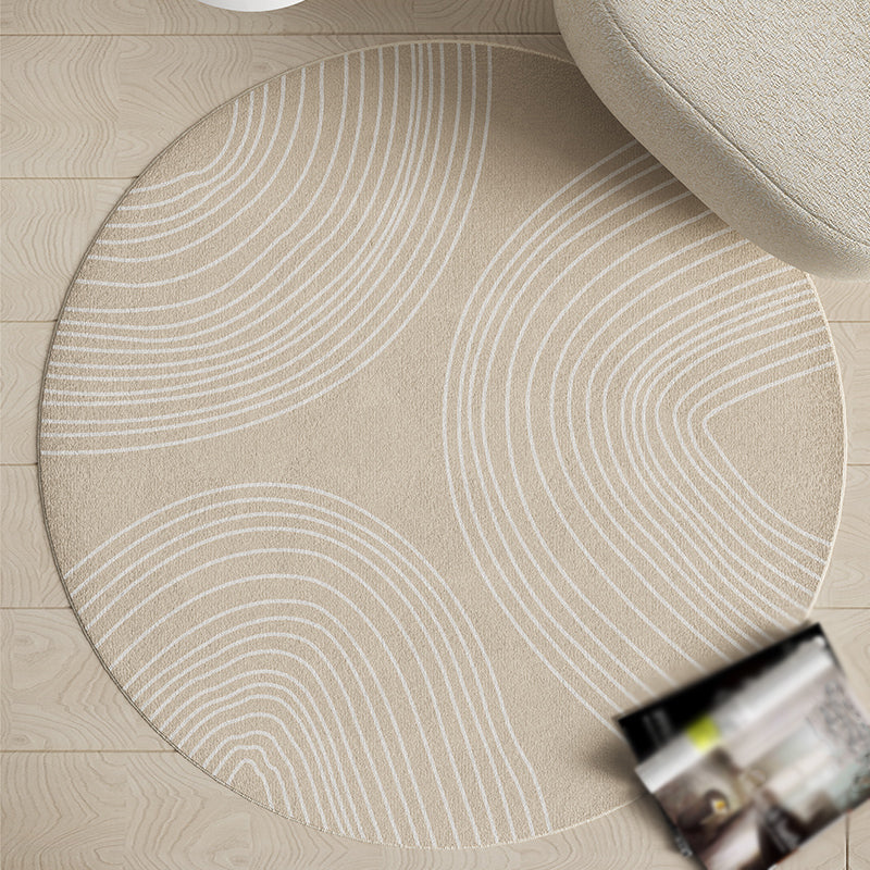 Round White Tone Home Decor Carpet Nordic Abstract Printed Area Rug Polyester with Easy Care Rug