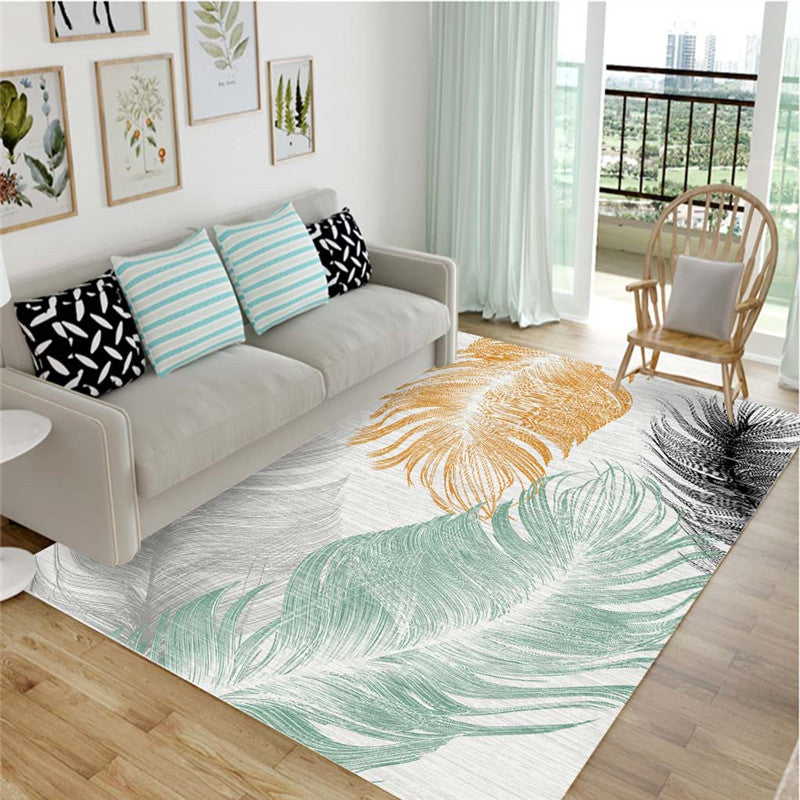 Multicolor Home Decor Carpet Bionic Feather Printed Area Rug Polyester with Non-Slip Backing Rug