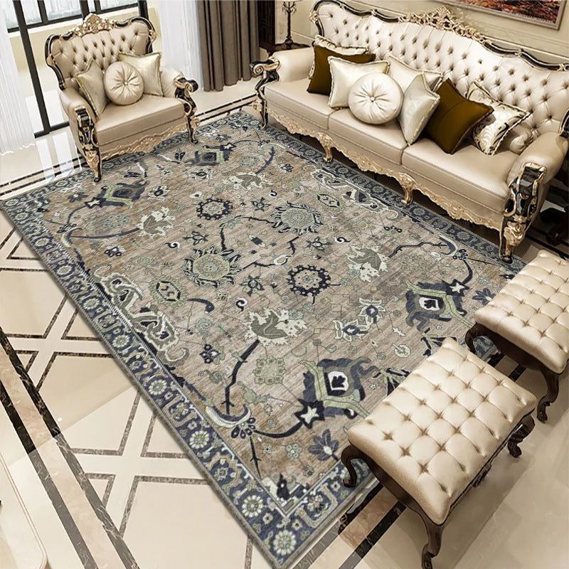 Classic Whitewashed Area Rug Olden Floral Printed Rug Anti-Slip Backing Carpet for Living Room