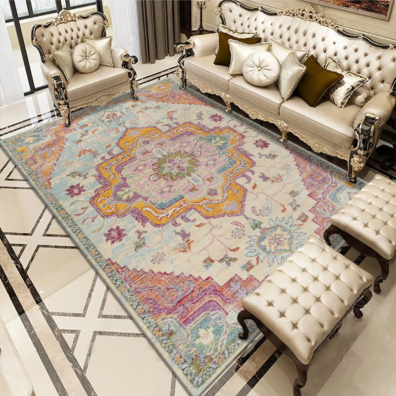 Classic Whitewashed Area Rug Olden Floral Printed Rug Anti-Slip Backing Carpet for Living Room