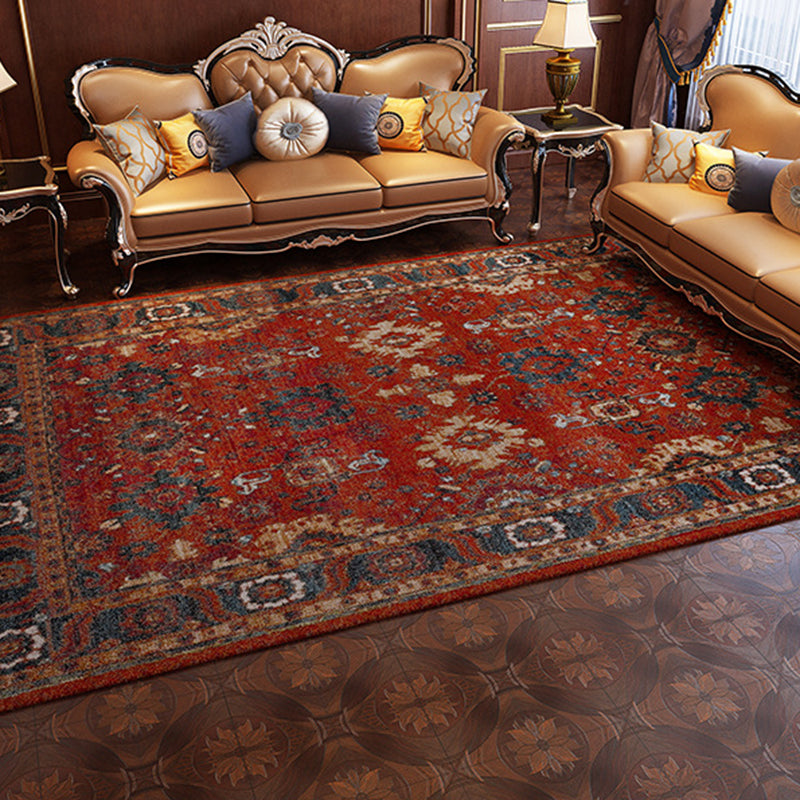 Antique Ethnic Indoor Rug Distressed Flower Print Carpet Non-Slip Backing Rug for Home Decoration