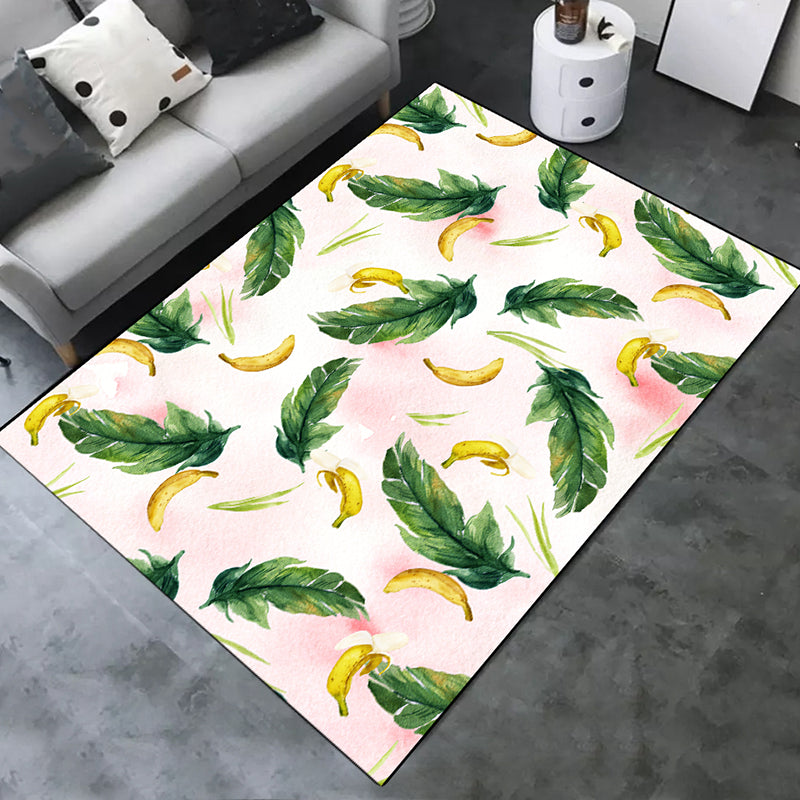 Green Tone Modern Indoor Rug Polyester Leaves Print Carpet Non-Slip Backing Rug for Home Decoration