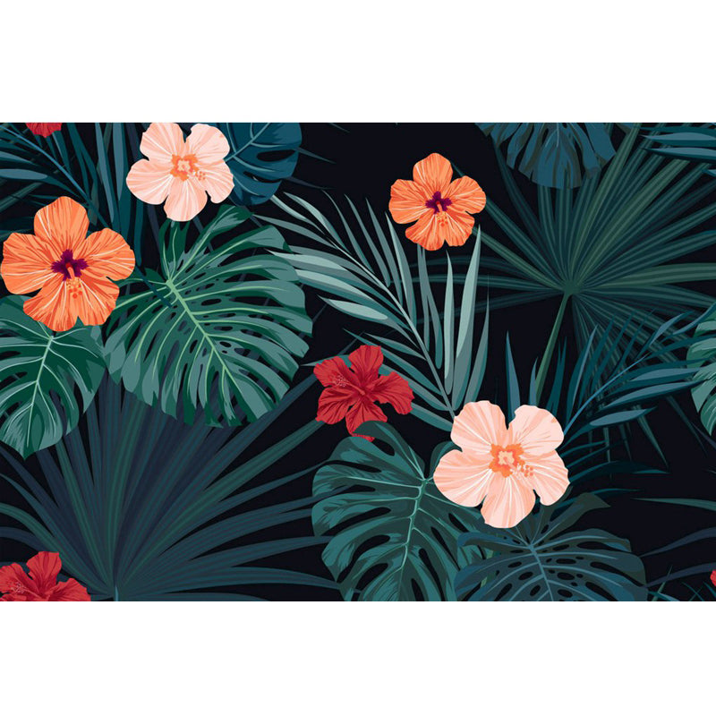 Green Tone Modern Indoor Rug Polyester Leaves Print Carpet Non-Slip Backing Rug for Home Decoration