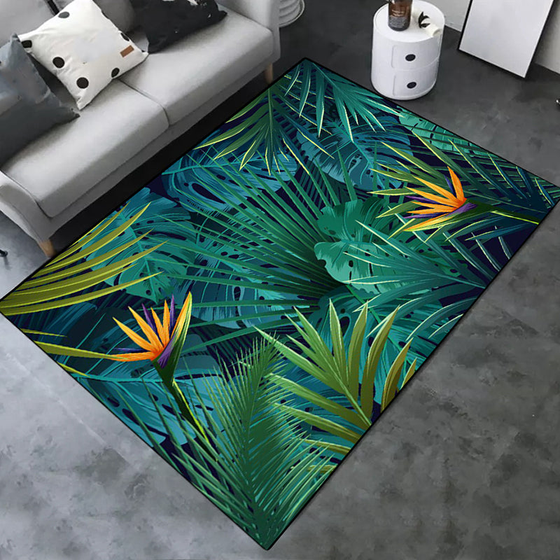 Black Tone Nordic Indoor Rug Polyester Plants Print Carpet Non-Slip Backing Rug for Home Decoration