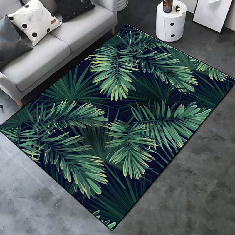 Black Tone Nordic Indoor Rug Polyester Plants Print Carpet Non-Slip Backing Rug for Home Decoration