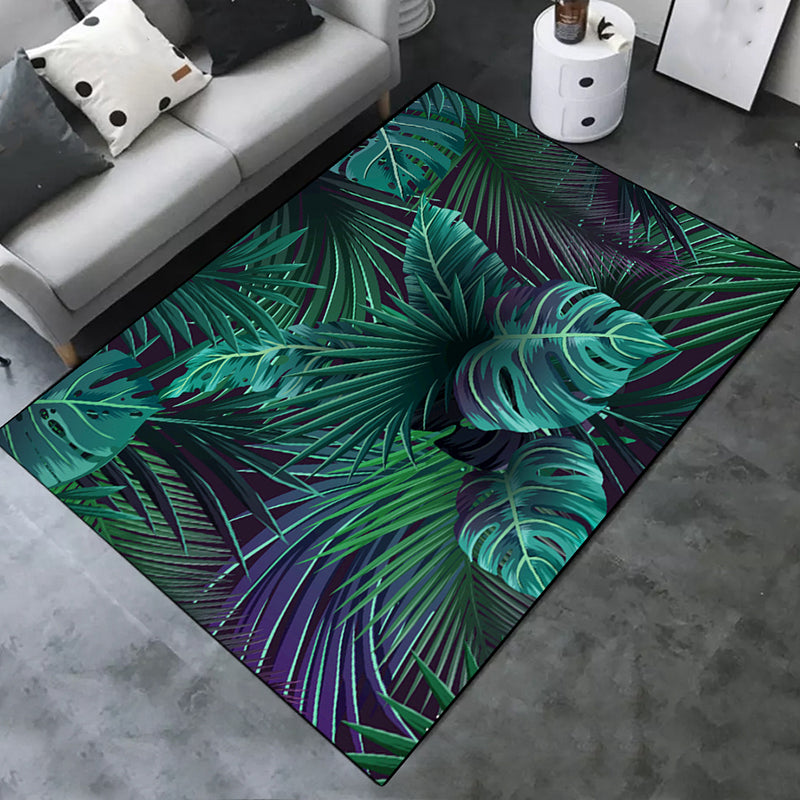 Black Tone Nordic Indoor Rug Polyester Plants Print Carpet Non-Slip Backing Rug for Home Decoration