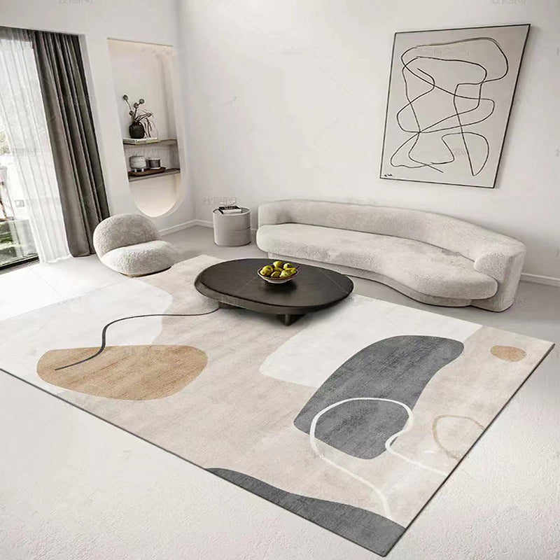 White Tone Color Block Rug Polyester Nordic Carpet Non-Slip Backing Indoor Rug for Home Decoration