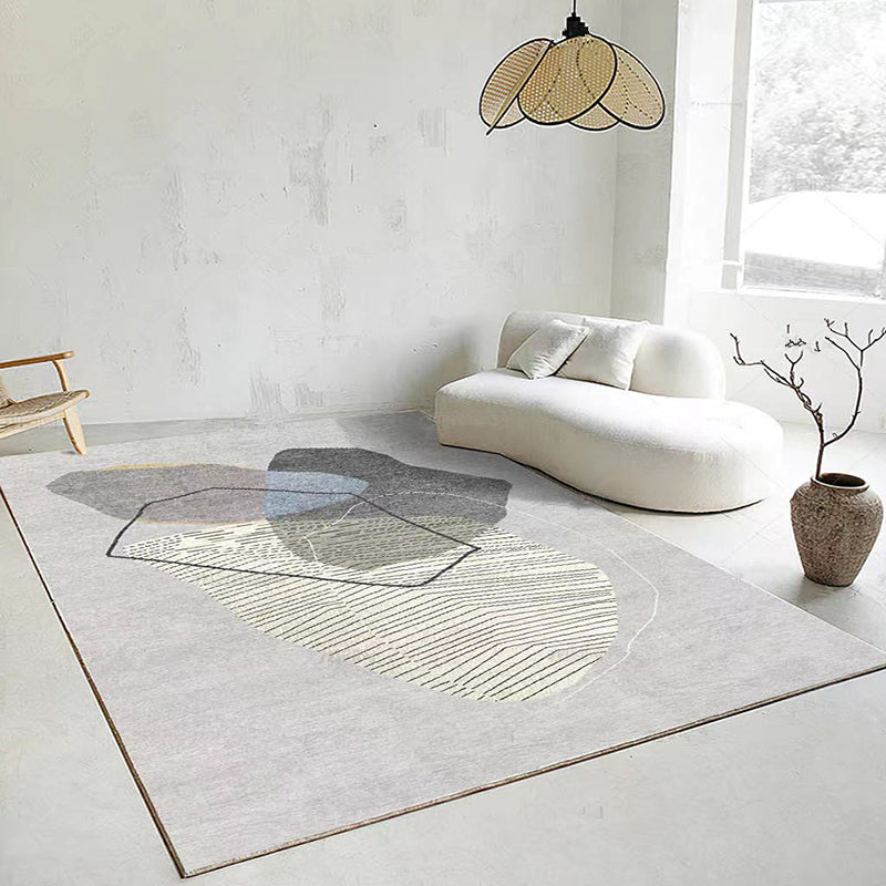 White Tone Color Block Rug Polyester Nordic Carpet Non-Slip Backing Indoor Rug for Home Decoration