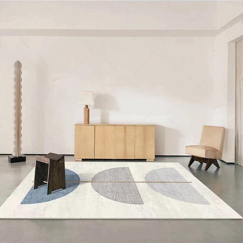 White Tone Color Block Rug Polyester Nordic Carpet Non-Slip Backing Indoor Rug for Home Decoration