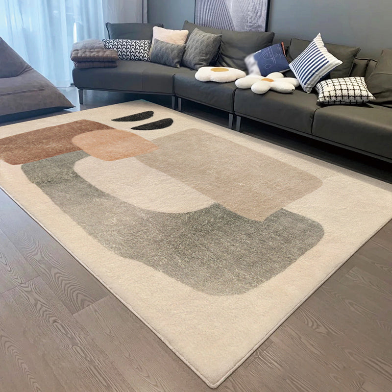 Apricot Tone Abstract Lines Rug Polyester Simple Carpet Non-Slip Backing Indoor Rug for Home Decor