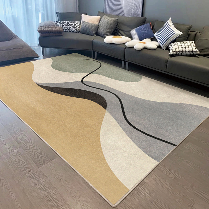 Apricot Tone Abstract Lines Rug Polyester Simple Carpet Non-Slip Backing Indoor Rug for Home Decor