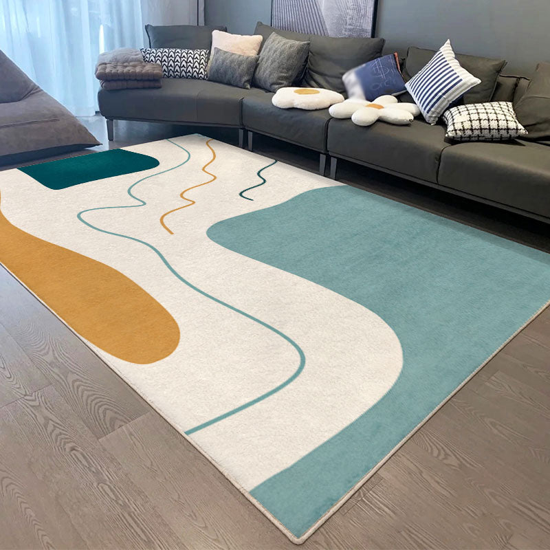 Apricot Tone Abstract Lines Rug Polyester Simple Carpet Non-Slip Backing Indoor Rug for Home Decor