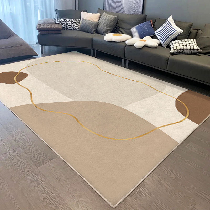 Apricot Tone Abstract Lines Rug Polyester Simple Carpet Non-Slip Backing Indoor Rug for Home Decor