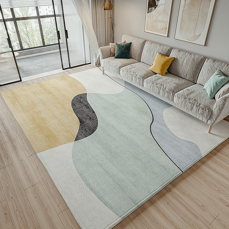 Color Mixed Simple Area Rug Polyester Abstract Print Carpet Non-Slip Backing Rug for Home Decoration
