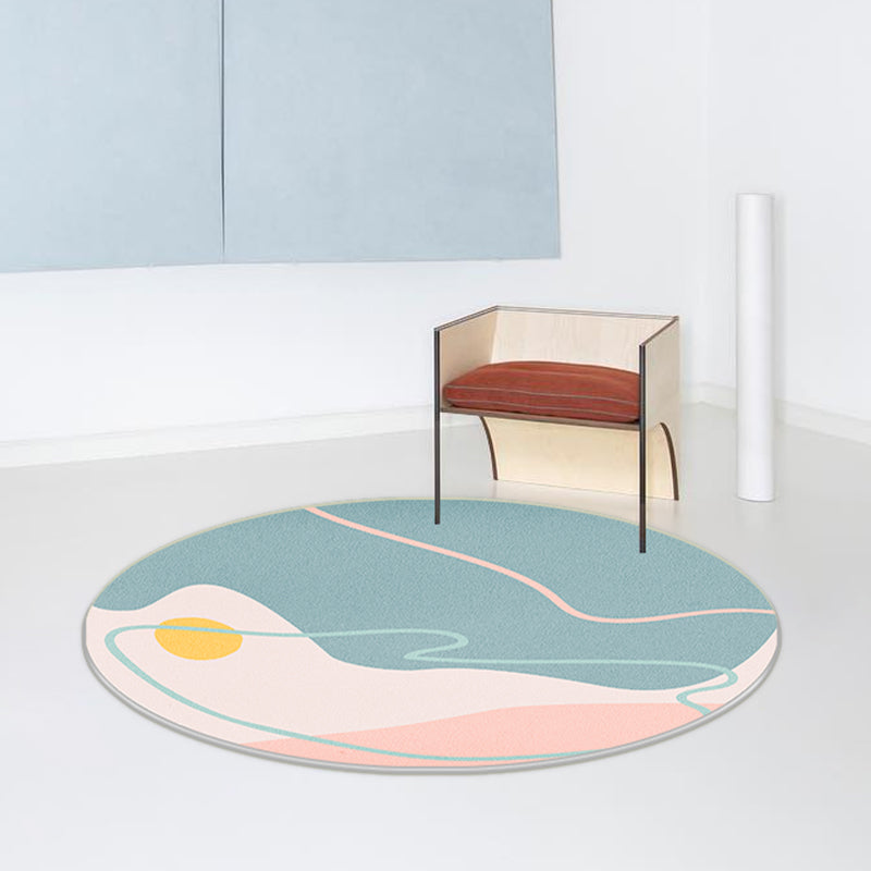 Round Multicolor Nordic Area Rug Polyester Abstract Rug Stain Resistant Indoor Rug for Living Room