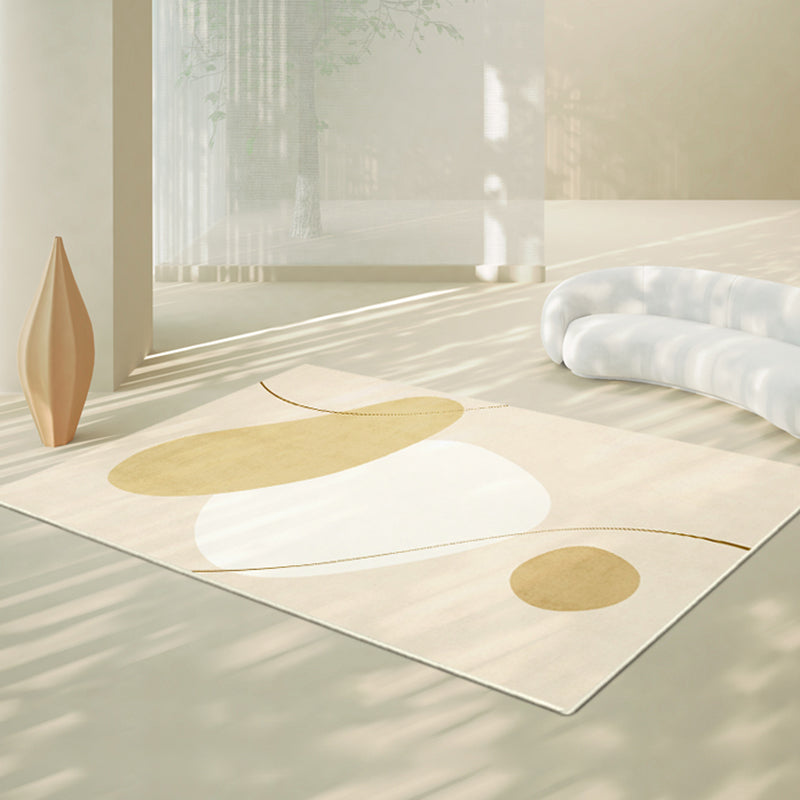 Creative Abstract Color Block Rug White Tone Polyester Area Carpet Washable Rug for Living Room