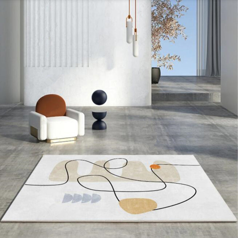 Simplicity Irregular Color Block Rug White Tone Polyester Area Carpet Easy Care Rug for Living Room
