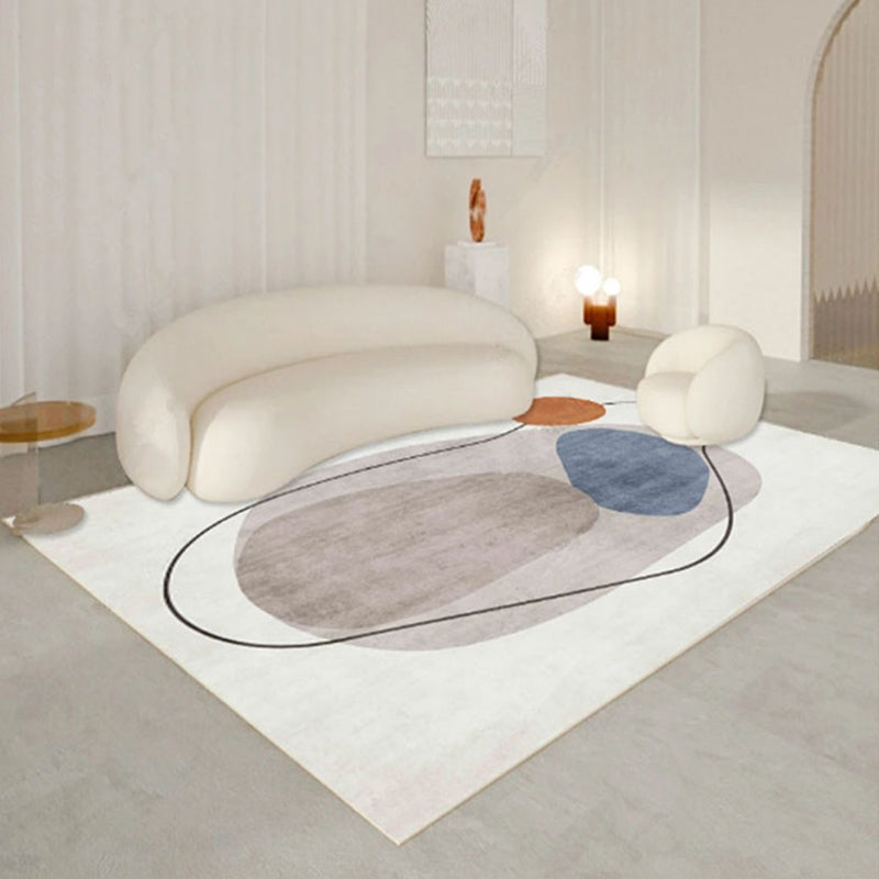 Simplicity Irregular Color Block Rug White Tone Polyester Area Carpet Easy Care Rug for Living Room