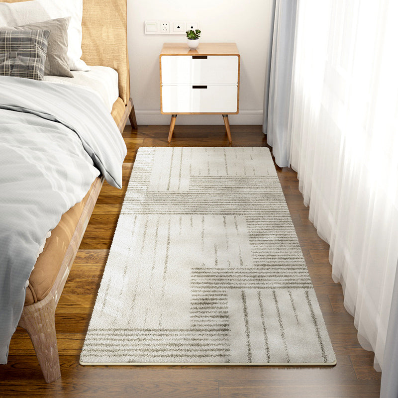 Modern Stripe Pattern Rug Grey Polyester Arae Carpet Non-Slip Area Rug for Bedroom