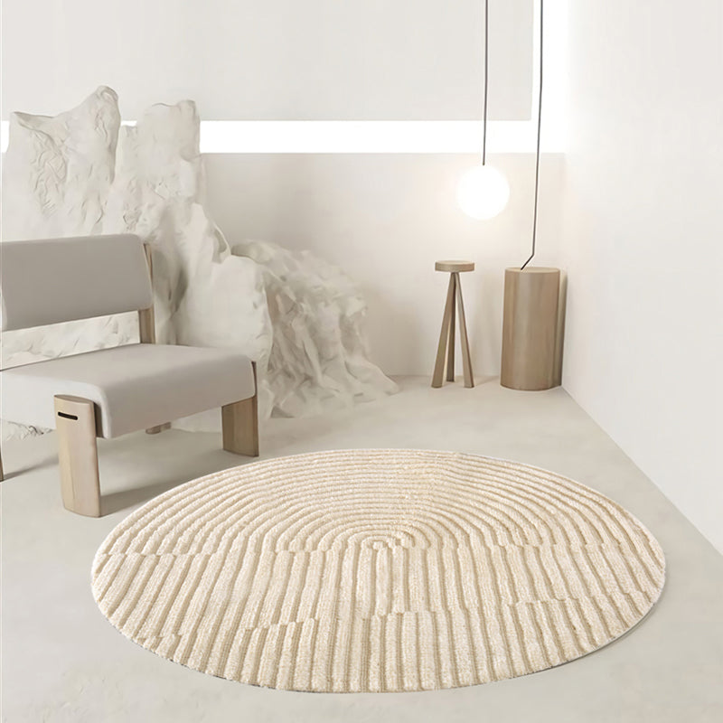 Apricot Area Rug Minimalist Round Carpet Polyster Washable Anti-Slip Carpet for Living Room