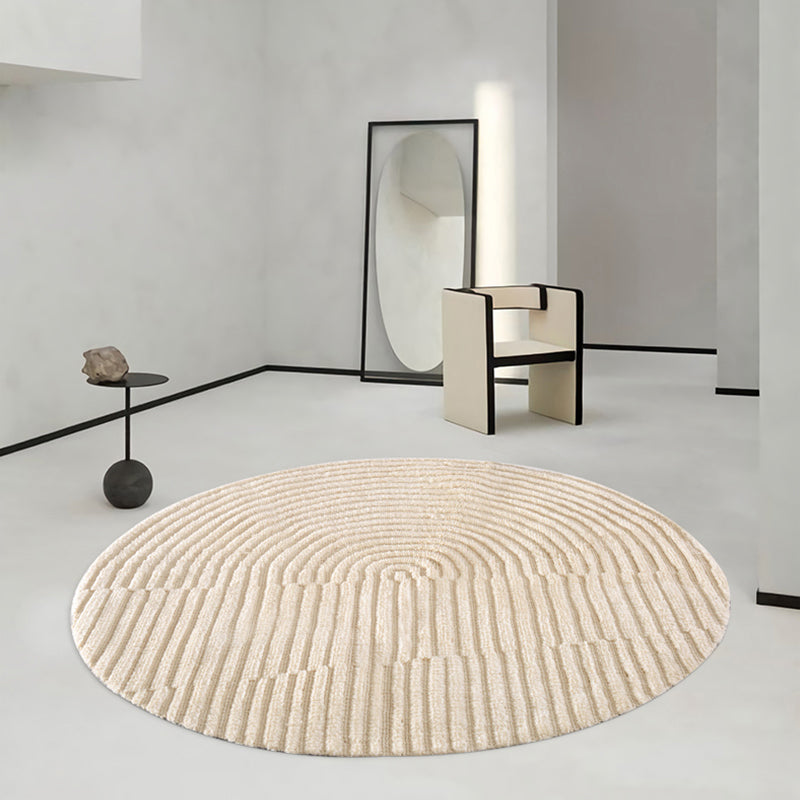 Apricot Area Rug Minimalist Round Carpet Polyster Washable Anti-Slip Carpet for Living Room
