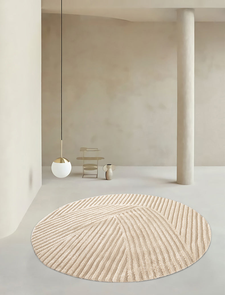 Apricot Area Rug Minimalist Round Carpet Polyster Washable Anti-Slip Carpet for Living Room