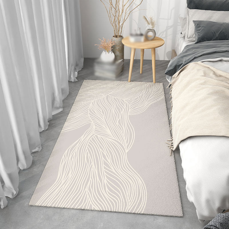 Beige Modern Carpet Polyester Stripe Pattern Area Rug Easy Care Area Rug for Bedroom