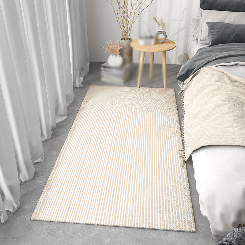 Beige Modern Carpet Polyester Stripe Pattern Area Rug Easy Care Area Rug for Bedroom