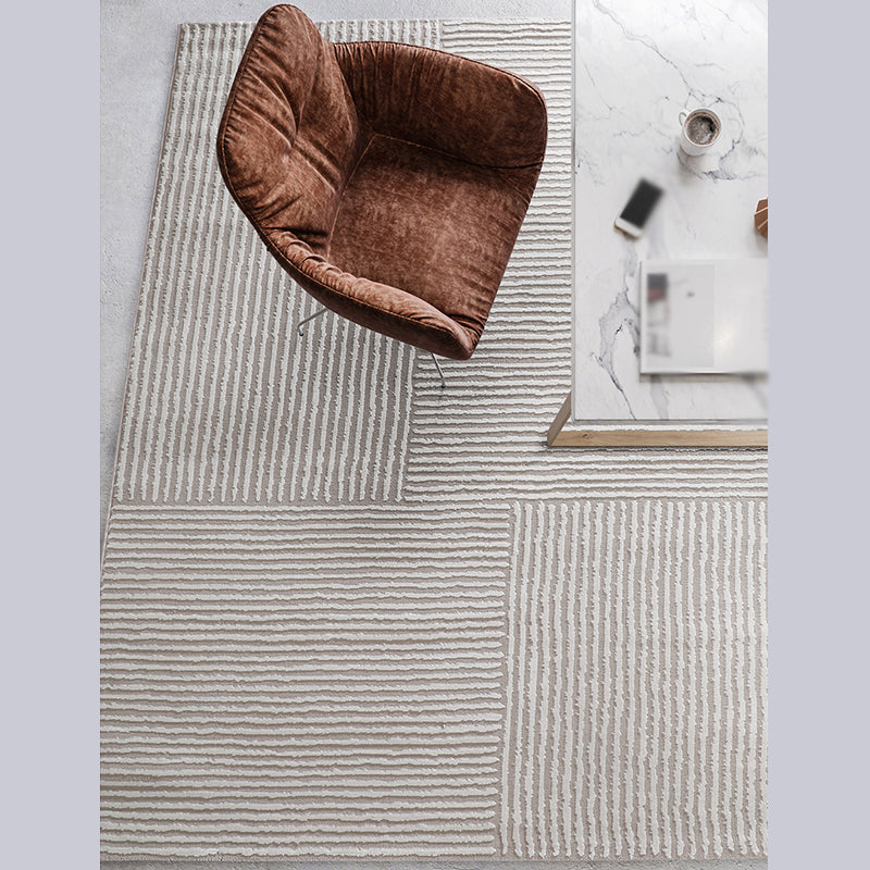 Grey Modern Area Carpet Polyester Stripe Pattern Rug Stain Resistant Area Rug for Home Decoration