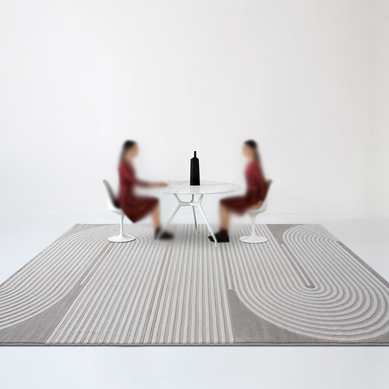 Fancy Grey Stripe Print Rug Polyester Modern Area Rug Easy Care Area Carpet for Living Room