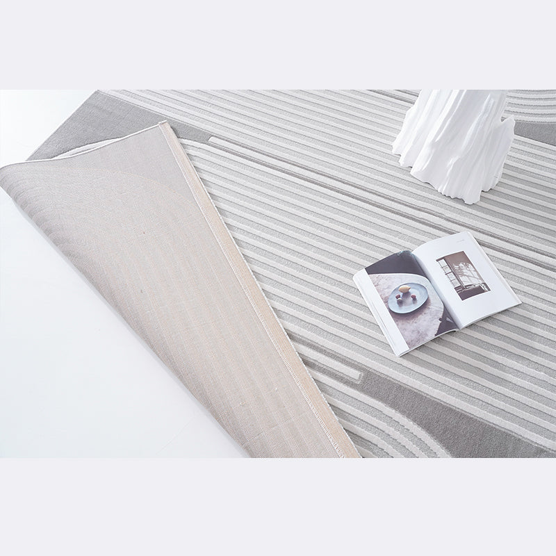 Fancy Grey Stripe Print Rug Polyester Modern Area Rug Easy Care Area Carpet for Living Room