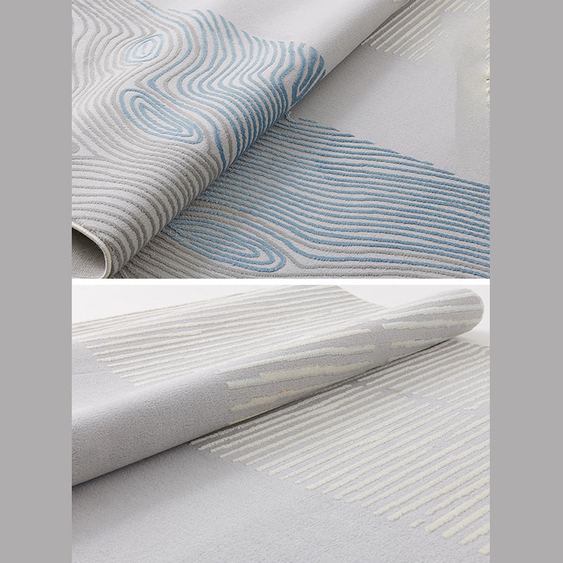 Grey Modern Area Carpet Polyester Stripe Pattern Rug Easy Care Area Rug for Home Decor