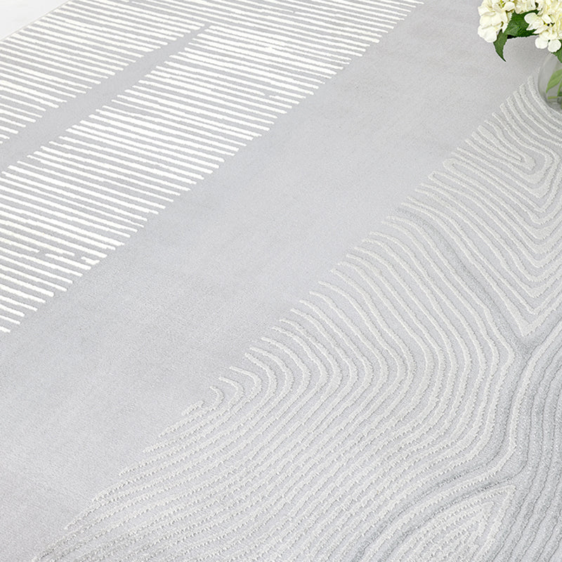 Grey Modern Area Carpet Polyester Stripe Pattern Rug Easy Care Area Rug for Home Decor