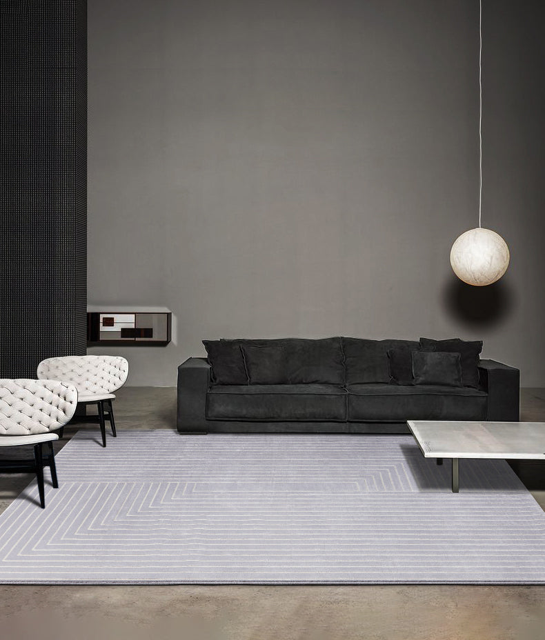 Grey Modern Area Carpet Polyester Stripe Pattern Rug Easy Care Area Rug for Home Decor