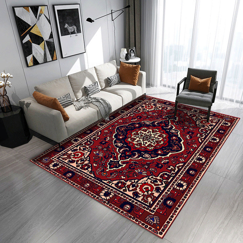 Nostalgia Ethnic Style Carpet Polyester Area Rug Stain Resistant Indoor Carpet for Living Room