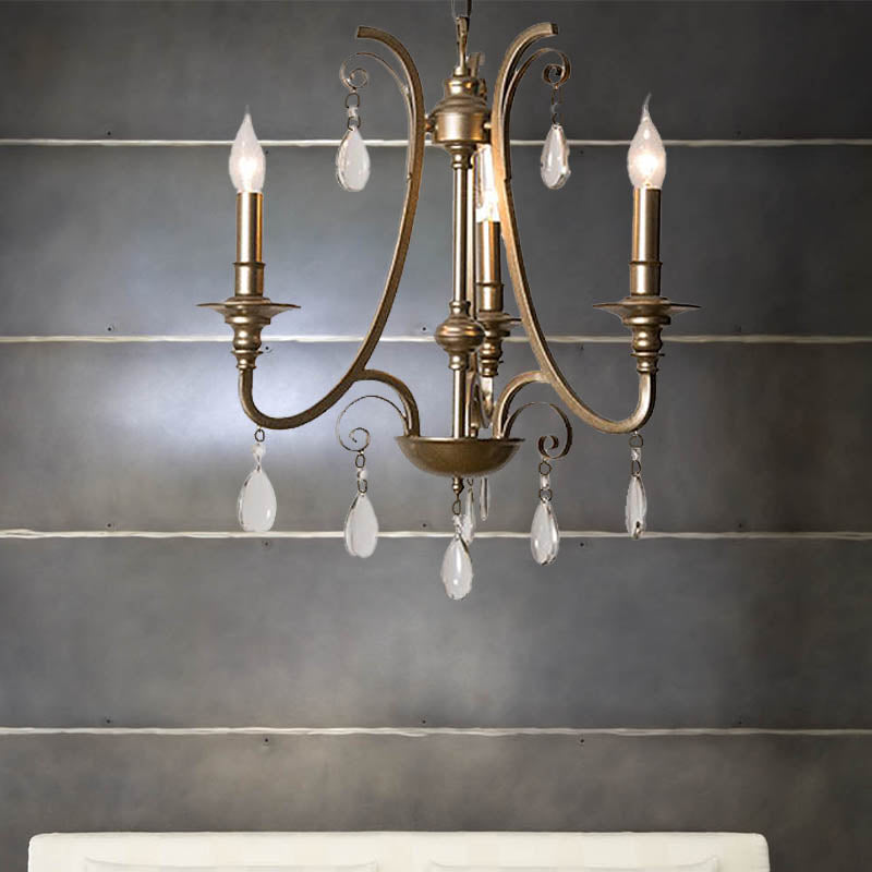 Modernismus Tränenhänge hängende Kronleuchterkristall 3 Glühbirnen Anhänger Lichtkit in Messing mit/ohne Schatten