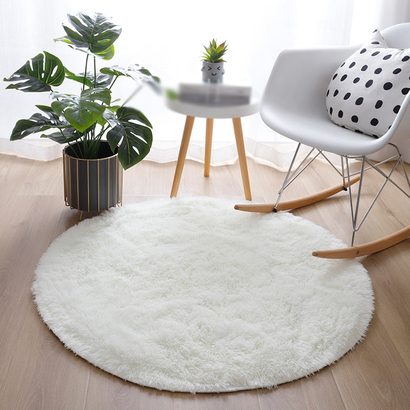 Modern Shag Carpet Solid Relaxing Round Rug Polyester Stain Resistant Indoor Carpet for Living Room